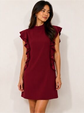 Kate Spade New York Burgundy Flutter Sleeve Shift Dress | Mock Neck | Size 8